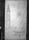 Tekening van toren- plattegrond, opstand en doorsnede - Anjum - 20022478 - RCE -  Nederlands Hervormde Kerk: Tekening van toren: plattegrond, opstand en doorsnede 