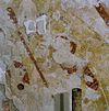 Interieur koor, noordoostelijke deel apsis, boogveld rechts- de Judaskus,voor restauratie - Britsum - 20332856 - RCE -  Nederlands Hervormde Kerk: Interieur koor, noordoostelijke deel apsis, boogveld rechts: de Judaskus,voor restauratie 