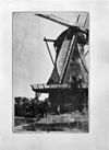 Op de stelling van de Koffiemolen te Formerum staan twee mannen. Naast de molen staat een paard en wagen met een man op de bok - Formerum - 20073676 - RCE -  Koffiemolen: Op de stelling van de Koffiemolen te Formerum staan twee mannen. Naast de molen staat een paard en wagen met een man op de bok 