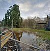 Overzicht bovenkant nooddak uit 1966 op de ronde toren. Rechts- westelijke geveltop noordvleugel - Nederhemert-Zuid - 20340572 - RCE -  Kasteel Nederhemert: Overzicht bovenkant nooddak uit 1966 op de ronde toren. Rechts: westelijke geveltop noordvleugel (opmerking: Gefotografeerd in het kader van Kanjerproject) 