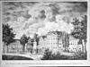 Doofstommen Instituut naar litho's in het Stedelijk Museum - Groningen - 20093858 - RCE -  Het Guyotplein in Groningen, 1936. Op de voorgrond het Guyotmonument (rm 18478). Direct rechts daarvan Guyotplein 3 (rm 18477) en 2 (rm 18476), voorheen beide deel van het Koninklijk Instituut voor Doofstommen. Het pand geheel rechts is gesloopt. Naar litho's in het Stedelijk Museum. 