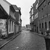 Overzicht Vishoek - Groningen - 20092397 - RCE -  De Vishoek in Groningen, gezien in de richting van de Hoge der A. Rechts een deel van de achtergevel van De Sleutel (rm 18599). 