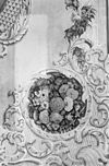 Jachtkamer, detail decoratie schildering met gereinigd gedeelte - Gronsveld - 20094536 - RCE -  Herenhuis: jachtkamer, detail decoratie schildering met gereinigd gedeelte 