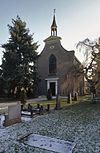Overzicht zuidwestgevel met kerkhof - Vierlingsbeek - 20348916 - RCE -  Nederlandse Hervormde Kerk: Overzicht zuidwestgevel met kerkhof (opmerking: Gefotografeerd voor Monumenten In Nederland Noord-Brabant) 