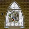 Begane grond, glas-in-lood raam met religieuze voorstelling - Rosmalen - 20332320 - RCE -  Coudewater: Begane grond, glas-in-lood raam met religieuze voorstelling 