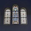 Interieur voormalig koor, glas in loodramen met avondmaalssymboliek - Tilburg - 20330718 - RCE -  Patronaat St. Joseph: Interieur voormalig koor, glas in loodramen met avondmaalssymboliek 