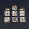 Interieur voormalig koor, glas in loodramen met avondmaalssymboliek - Tilburg - 20330719 - RCE -  Patronaat St. Joseph: Interieur voormalig koor, glas in loodramen met avondmaalssymboliek 