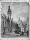 Tekening van het stadhuis omstreeks 1840 met de Sint Laurenskerk op de achtergrond - Alkmaar - 20005780 - RCE -  Stadhuis: Tekening van het stadhuis omstreeks 1840 met de Sint Laurenskerk op de achtergrond (opmerking: Reproductie uit: Buiten: geÃ¯llustreerd weekblad ; 1918, p. 140) 