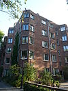 Willaertstraat 1 Amsterdam -  Bouwblok van 100 etagewoningen, blok B voor de Algemene Woningbouw Vereniging anno 1922, architect Jop van Epen  Social housing complex by architect Jop van Epen 