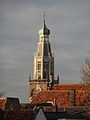 Zuiderkerk vanaf Wierdijk Enkhuizen -  Toren van de Zuiderkerk in Enkhuizen gezien vanaf de Wierdijk
