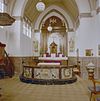 INTERIEUR, OVERZICHT HOOFDALTAAR EN COMMUNIEBANK - Enkhuizen - 20278433 - RCE -  OUD KATH. KERK: INTERIEUR, OVERZICHT HOOFDALTAAR EN COMMUNIEBANK 