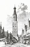 Exterieur TOREN, GRAVURE (NEDERLANDS HERVORMDE KERK MET OMGEVING) - Enkhuizen - 20263412 - RCE -  NEDERLANDS HERVORMDE KERK (ZUIDERKERK): Exterieur TOREN, GRAVURE (NEDERLANDS HERVORMDE KERK MET OMGEVING) 