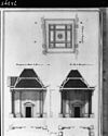 Verticale doorsneden en plafond poortdoorgang, tekening door L. Viervant, in het Teylers Museum - Haarlem - 20096588 - RCE -  Teylershofje: Verticale doorsneden en plafond poortdoorgang, tekening door L. Viervant, in het Teylers Museum 