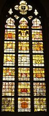 Haarlem Bavokerk grote markt- Rynland wapens raam - Stained glass window on South side, Grote Kerk, Haarlem. This is also known as the 