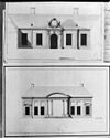 Twee ontwerpen poortgebouw, tekeningen door L. Viervant, in het Teylers Museum - Haarlem - 20096584 - RCE -  Teylershofje: Twee ontwerpen poortgebouw, tekeningen door L. Viervant, in het Teylers Museum 