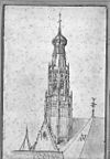 Toren voor de brand naar tekening in de verzameling van het Rijksbureau - Hoorn - 20115793 - RCE -  Oosterkerk: Toren voor de brand naar tekening in de verzameling van het Rijksbureau 