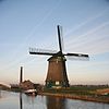 Spanbroek - Kaagmolen met gemaal in late namiddag -  Spanbroek: Kaagmolen met gemaal en stoomboot 