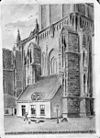 Gevels naar prent - Deventer - 20054857 - RCE -  Reproductie prent westgevel toren LebuÃ¯nuskerk: het huisje tegen de gevel is het armenhuis der Hervormde gemeente, het is afgebroken 