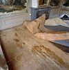 Interieur, overzicht van blootgelegde, beschilderde vloer in tuinkamer - Deventer - 20331008 - RCE -  Interieur, overzicht van blootgelegde, beschilderde vloer in tuinkamer 