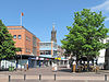 Amersfoort, Onze Lieve Vrouwekerk RM7940 vanuit straatzicht foto1 2012-05-27 14.59 -  Amersfoort, kerktoren van de Onze Lieve Vrouwekerk (RM7940) vanaf de Stadsring/Utrechtsestraat  Amersfoort, church: Onze Lieve Vrouwekerk (RM7940) in the street 