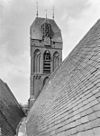 Zicht op het bovenste gedeelte van de kerktoren vanuit het oosten - Oudewater - 20179633 - RCE -  Nederlands Hervormde Kerk: Zicht op het bovenste gedeelte van de kerktoren vanuit het oosten 
