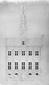 Voorgevel naar pentekening door M.J.Stucki, naar G.Haanen voor de afbraak - Utrecht - 20231503 - RCE -  Stadhuis: voorgevel naar pentekening door M.J.Stucki, naar G.Haanen voor de afbraak 
