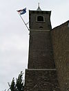 Toren Hervormde Kerk Herkingen -  De toren van de kerk, gezien van onderaf aan de kant van de Scharloodijk 