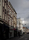 Dordrecht Voorstraat359 -  Dordrecht, Voorstraat 359 (center, presumably brickstone with white stripes) 