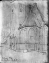 Vanuit het zuid-westen, reproductie potloodtekening G.de Hoog Hz. - Katwijk aan den Rijn - 20124114 - RCE -  N.H.Kerk: vanuit het zuid-westen, reproductie potloodtekening G.de Hoog Hz. 