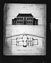 Tekening in bezit van Nederlands Hervormde Diaconie, Leiden, plattegrond en exterieur - Leiden - 20170942 - RCE -  Huize Rhijnhof: tekening in bezit van Nederlands Hervormde Diaconie, Leiden, plattegrond en exterieur 