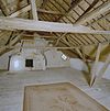 Interieur voorhuis, overzicht kapconstructie - Maasland - 20341626 - RCE -  Boerderijen/ Krukhuis: Interieur voorhuis, overzicht kapconstructie (opmerking: voor restauratie) 