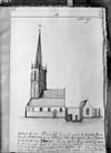 Tekening van de Nederlands Hervormde Kerk met toren te Voorschoten uit het schetsboek van Hendrik Verhees - Voorschoten - 20246214 - RCE -  Voorschoten/ Nederlands Hervormde kerk: Tekening van de Nederlands Hervormde Kerk met toren te Voorschoten uit het schetsboek van Hendrik Verhees 